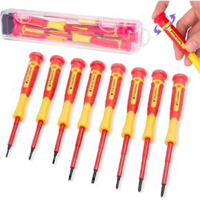 1000V Mini Insulated Electrician Screwdriver Set 8-Piece, Magnetic Tip Mini Electrician Screwdriver Set Slotted(1.8mm,2.0mm2.5mm,3.0mm), Phillips: (PH1, PH0, PH00, PH000)