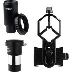 SVBONY T2 T Ring Adapter, Compatible for Canon EOS Cameras Bundle with 2X Barlow Lens 1.25 inch with M42 Thread and Universal Cell Phone Adapter Mount Telescope Phone Mount