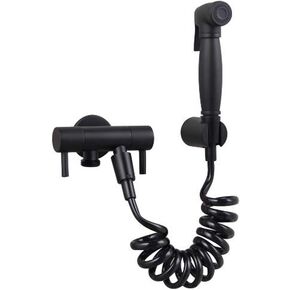 Black HandheldToilet Sprayer Dual Handle BathroomSprayer Set with Single Cold Water Wall Mounted Baby Cloth Diaper Sprayer with Spring Hose