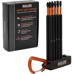 Railer 6 Inch Screwdriver Bit Set - Premium S2 Steel 6" Phillips, Square, Torx & Hex Impact Driver 10pc Bit Set With A Storage Magnetizer Bit Holder & Carabiner