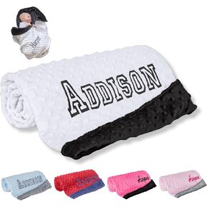 Personalized Baby Blanket for Boys, Newborn Soft Custom Blanket with Name - 30" by 40" Minky Blankets for Personalized Baby Gifts (Blue and Grey)