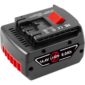 1 Pack BAT614 14.4V 6000mAh Lithium Ion Battery Replacement for Bosch 14.4V Battery BAT607 BAT607G BAT614 BAT614G Cordless Power Tool
