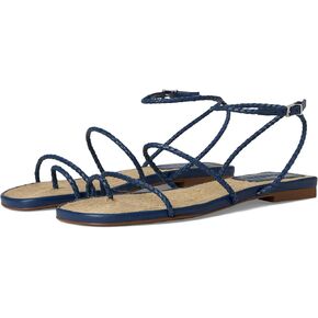 Schutz Women's Kaya Straw Flat Sandal, Infinite Blue, 6