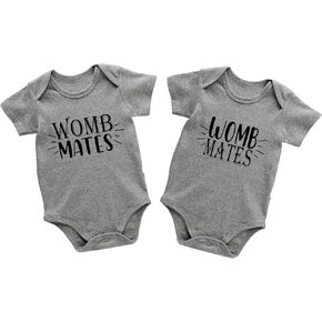 Baby Twins Bodysuits Womb Mates Newborn Baby Clothes Cute Toddler Outfits Infant Twin Unisex Romper