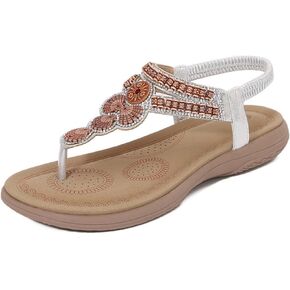 UIKGITP Women's Flat Sandals Summer Ankle Elastic Bling Jeweled Party Slippers Glitter Bohemian Rhinestone Beach Shoes