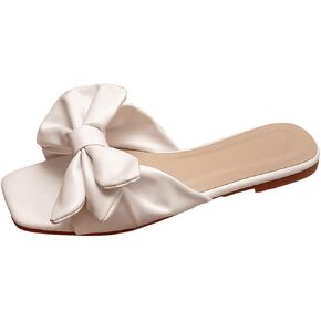 GORGLITTER Women's Bow Flat Sandals Dress Open Toe Slip On Slide Cute Vacation Beach Sandal Slides