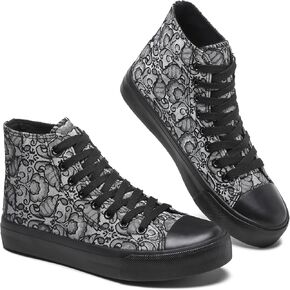 BENPAO Women's High Top Canvas Sneakers, Floral Embroidered Fashion Tennis Shoes - White Breathable Casual Walking Shoes