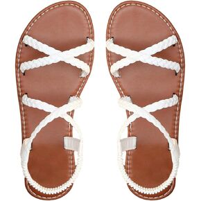 SweatyRocks Women's Braided Criss Cross Strappy Open Toe Flat Sandals Ankle Strap Shoes