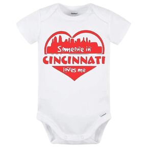 Cincinnati Baby Onesie - Someone in Cincinnati Loves Me (12M, White/Red)