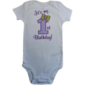First Birthday Bodysuit for Baby Girl Turning 1 featuring Embroidered Fabric Applique