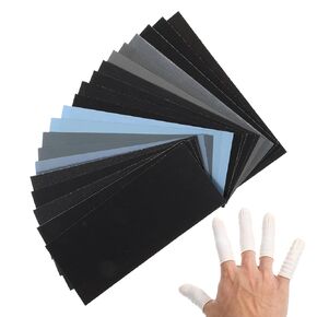 22 Pack Extra Fine Sand Paper 120 to 20000 High Grit Sandpaper Wet Dry Sand Paper Sheets with 5 Finger Cots Assorted Automotive Sanding Assortment for Car Wood Metal Furniture 9.1 X 3.6''