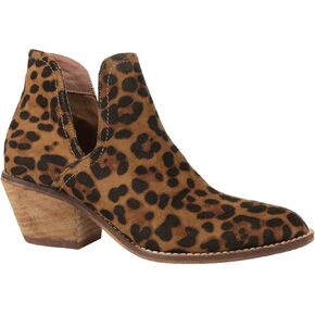 Sunny-01 Women Western Short Ankle Pointed Toe Booties Boots Animal Leopard Print V Side Cut D'Orsay Leather Block Heel Size Run Big