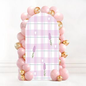 7.2FT Wedding Arch Backdrop Cover Blue Seamless Gingham Spandex Fitted Round Top Arch Stand Covers for Birthday Party Baby Shower Banquet Decoration