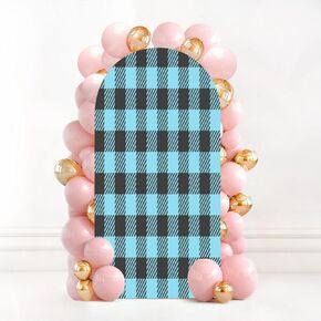 7.2FT Wedding Arch Backdrop Cover Blue Seamless Gingham Spandex Fitted Round Top Arch Stand Covers for Birthday Party Baby Shower Banquet Decoration