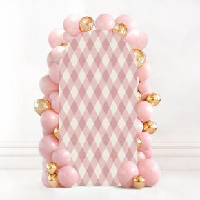 7.2FT Wedding Arch Backdrop Cover Seamless Checkered 10 Spandex Fitted Round Top Arch Stand Covers for Birthday Party Baby Shower Banquet Decoration