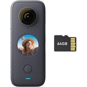 Insta360 ONE X2 360 Degree Waterproof Action Camera, 5.7K 360, Stabilization, Touch Screen, AI Editing, Live Streaming, Webcam, Voice Control (MicroSD Card Kit)