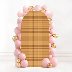 7.2FT Wedding Arch Backdrop Cover Black Seamless Gingham Spandex Fitted Round Top Arch Stand Covers for Birthday Party Baby Shower Banquet Decoration