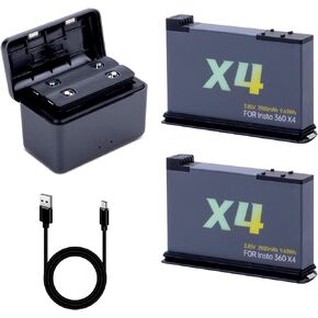 360 X4 Battery, 2 Pack 2290mAh Battery Compatible for Insta360 X4 Camera and Dual-Channel Charger Case Upgrade Replacement Charger (Battery Charger Hub with 2 Batteries)