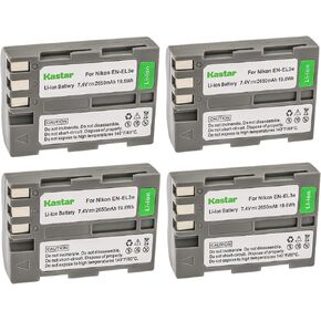 Kastar Battery (4-Pack) for Nik EN-EL3e, EN-EL3a, EN-EL3 Battery, MH-18, MH-18a Charger, Nik D50, D70, D70s, D80, D90, D100, D200, D300, D300S, D700 Cameras and MB-D10, MB-D80 Grips