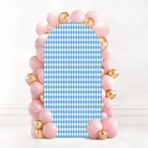 7.2FT Wedding Arch Backdrop Cover Light Blue Diagonal Pale Light Blue White Spandex Fitted Round Top Arch Stand Covers for Birthday Party Baby Shower Banquet Decoration