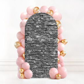 7.2FT Wedding Arch Backdrop Cover Blue Colour Textured Brick Wall Spandex Fitted Round Top Arch Stand Covers for Birthday Party Baby Shower Banquet Decoration