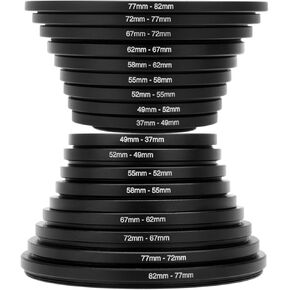Muloo 18Pieces Camera Lens Filter Kit: مجموعة من 18 قطعة من UV و Rolizing Filters Rings Atapter Step Up/Down 82-37mm 37-82mm