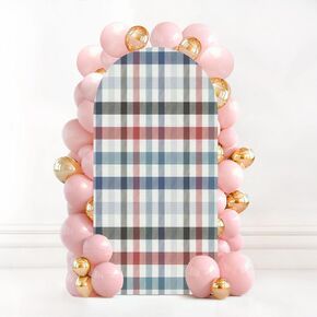 7.2FT Wedding Arch Backdrop Cover Gingham Seamless Black White Spandex Fitted Round Top Arch Stand Covers for Birthday Party Baby Shower Banquet Decoration