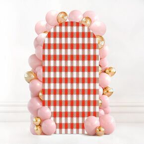 7.2FT Wedding Arch Backdrop Cover Green Seamless Gingham Spandex Fitted Round Top Arch Stand Covers for Birthday Party Baby Shower Banquet Decoration
