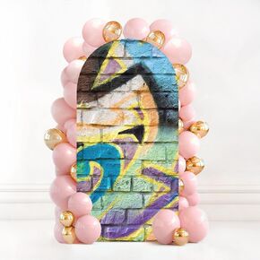 7.2FT Wedding Arch Backdrop Cover Old Brick Wall Brick Wall Texture Spandex Fitted Round Top Arch Stand Covers for Birthday Party Baby Shower Banquet Decoration