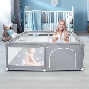 Baby Playpen Baby Play Pen 50 x 50 inch, Playard for Babies and Toddlers, Play Pens for Indoor & Outdoor, Sturdy Safety Play Yard with Soft Breathable Mesh, Anti-Fall, Grey
