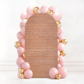 7.2FT Wedding Arch Backdrop Cover Grunge Brick Wall Texture Spandex Fitted Round Top Arch Stand Covers for Birthday Party Baby Shower Banquet Decoration