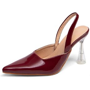 GATUXUS Women's Clear Kitten High Heels Slingback Pumps Shoes Pointed Toe Backstrap Wedding Party Dress Sandals