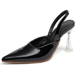 GATUXUS Women's Clear Kitten High Heels Slingback Pumps Shoes Pointed Toe Backstrap Wedding Party Dress Sandals in Kuwait