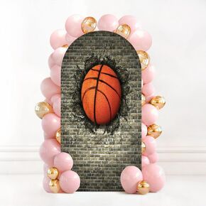 7.2FT Wedding Arch Backdrop Cover Vertical Shot Brick Wall Spandex Fitted Round Top Arch Stand Covers for Birthday Party Baby Shower Banquet Decoration