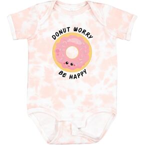 inktastic Donut Worry Be Happy Pink Sprinkle Donut' Baby Bodysuit