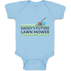 Baby Bodysuit Daddy's Future Lawn Mower Cutting Grass Boy & Girl Baby Clothes Funny Cotton Light Blue Design Only 6 Months