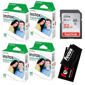 FujiFilm Instax Square Film for SQ10 Cameras (40 Exposures) Bundle with 32GB Memory (2 Items)