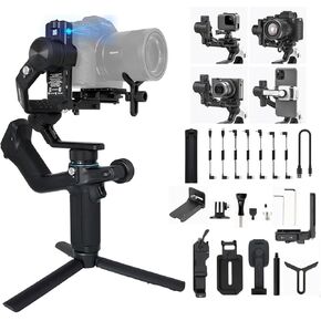 3Axis Gimbal Stabilizer with Touchscreen for Mirrorless & DSLR Cameras, 1.2kg Payload, Bluetooth Shutter, Phone Mount, Native Vertical Shooting, Lightweight Handheld Video Stabilizer, 10hrs Use