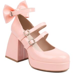 Women's Platform Block High Heel Bow Tie Sweet Lolita Shoes Round Toe Ankle Strap Mary Janes Pumps Goth Harajuku Kawaii Shoe