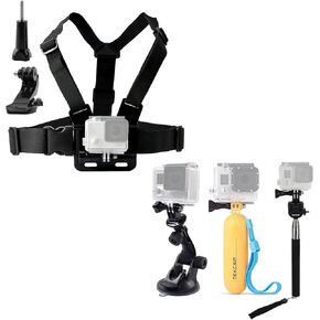 Chest Harness Mount Action Camera Selfie Stick Floating Hand Grip Suction Cup Mount Compatible with Gopro Hero 12 11 10 9 8 7 /AKASO/Dragon Touch/Vemont/Remali Capature Cam/WOLFANG Action Camera