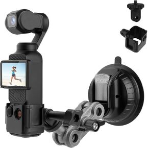 Suction Cup Pocket 3 Camera Mount Expansion Adapter for Car Windshield Window,Compatible with DJI OSMO Insta360 X4 /X3/ X2/ X1/ R/RS/Go2 Gopro Hero 13/12/11/10/9/8/7/6/5/Max/Fusion/Mini
