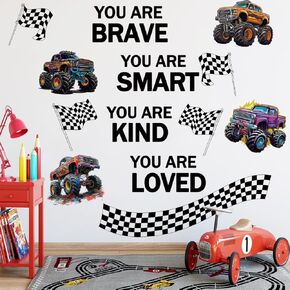 Runtoo Monster Truck Wall Decals for Boys Racing Car Inspirational Quotes Wall Stickers Baby Nursery Kids Bedroom Wall Decor