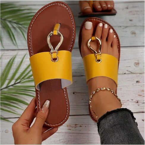 Verdusa Women's Summer Colorblock Thong Sandals Open Toe Slip on Slippers | Sandals for Women, Flip Flops for Women, Flat Sandals, Color Block, Metal Buckle, Open Toe in Saudi Arabia