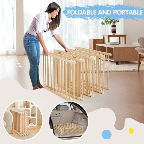 Wooden Baby Playpen Extra Large, 74"×74" Foldable Play Fence for Babies and Toddlers,Safety Play Yard with Locking Gate, Changeable & Expandable Kids Activity Center (8 Panel) in Saudi Arabia
