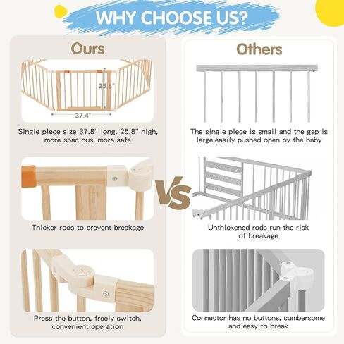 Wooden Baby Playpen Extra Large, 74"×74" Foldable Play Fence for Babies and Toddlers,Safety Play Yard with Locking Gate, Changeable & Expandable Kids Activity Center (8 Panel) in Saudi Arabia