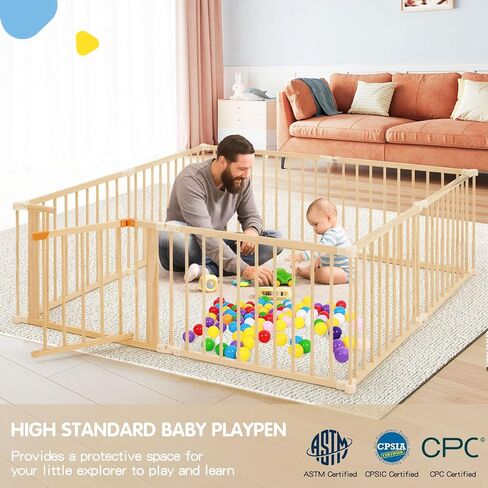 Wooden Baby Playpen Extra Large, 74"×74" Foldable Play Fence for Babies and Toddlers,Safety Play Yard with Locking Gate, Changeable & Expandable Kids Activity Center (8 Panel) in Saudi Arabia