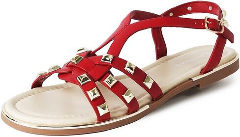 J. Adams Women's Strappy Flat Sandals with Gold Studs – Comfortable and Stylish Summer Footwear in Saudi Arabia