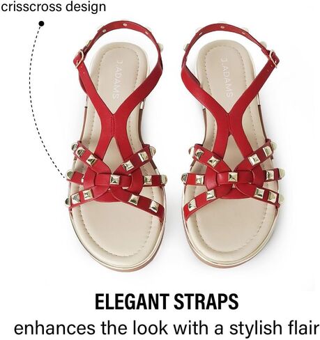 J. Adams Women's Strappy Flat Sandals with Gold Studs – Comfortable and Stylish Summer Footwear in Saudi Arabia