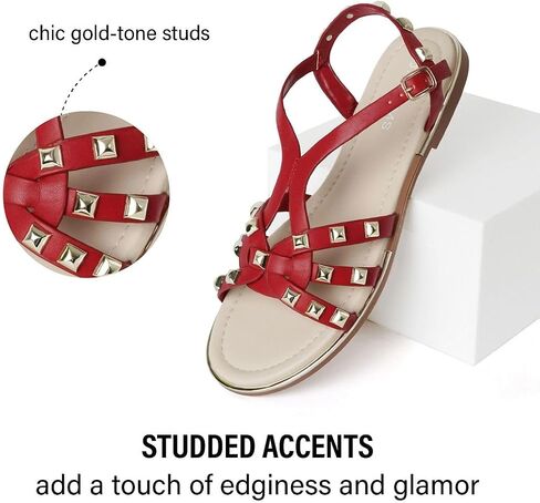 J. Adams Women's Strappy Flat Sandals with Gold Studs – Comfortable and Stylish Summer Footwear in Saudi Arabia