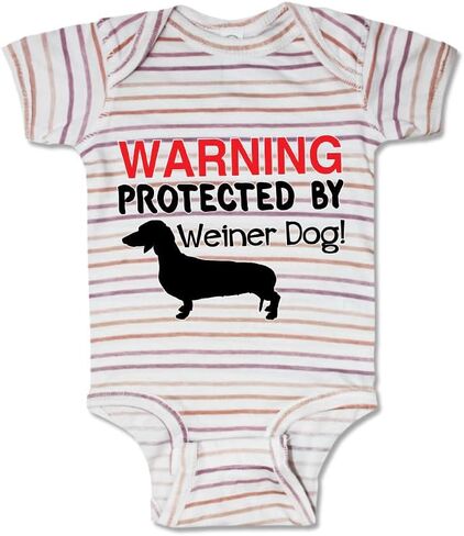 لطيف الوغد bodysuit تحذير محمي من قبل الكلب وينر! فتى وفتاة ملابس طفل مضحكة القطن in Kuwait